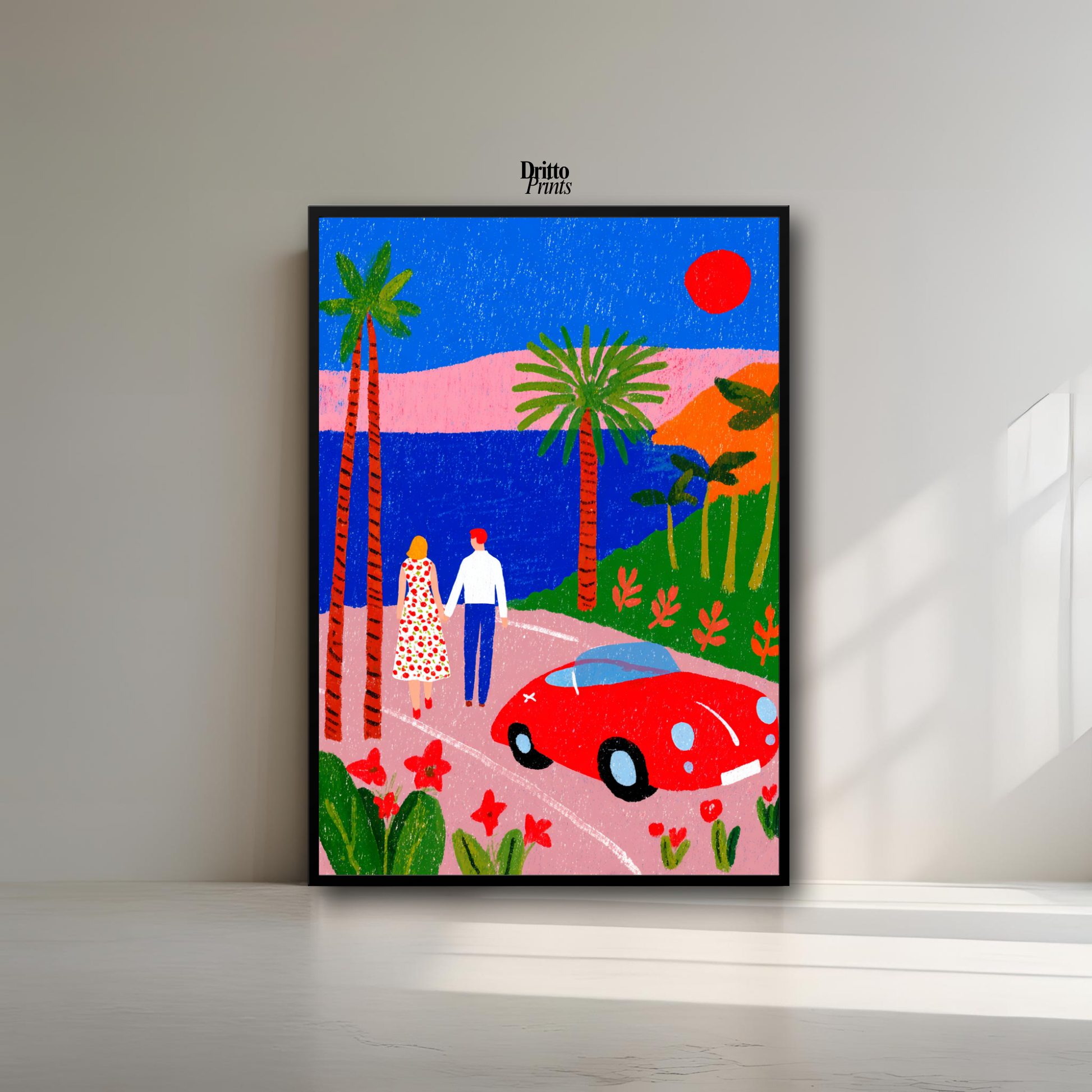 (FD40) Morning Stroll by the Porsche – 1980s California Framed matte paper poster