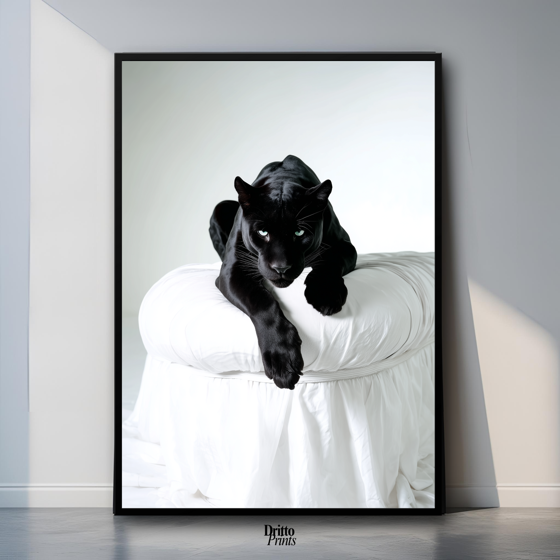 (FD33) Black Puma on White in Hyperreal Detail - Framed matte paper poster