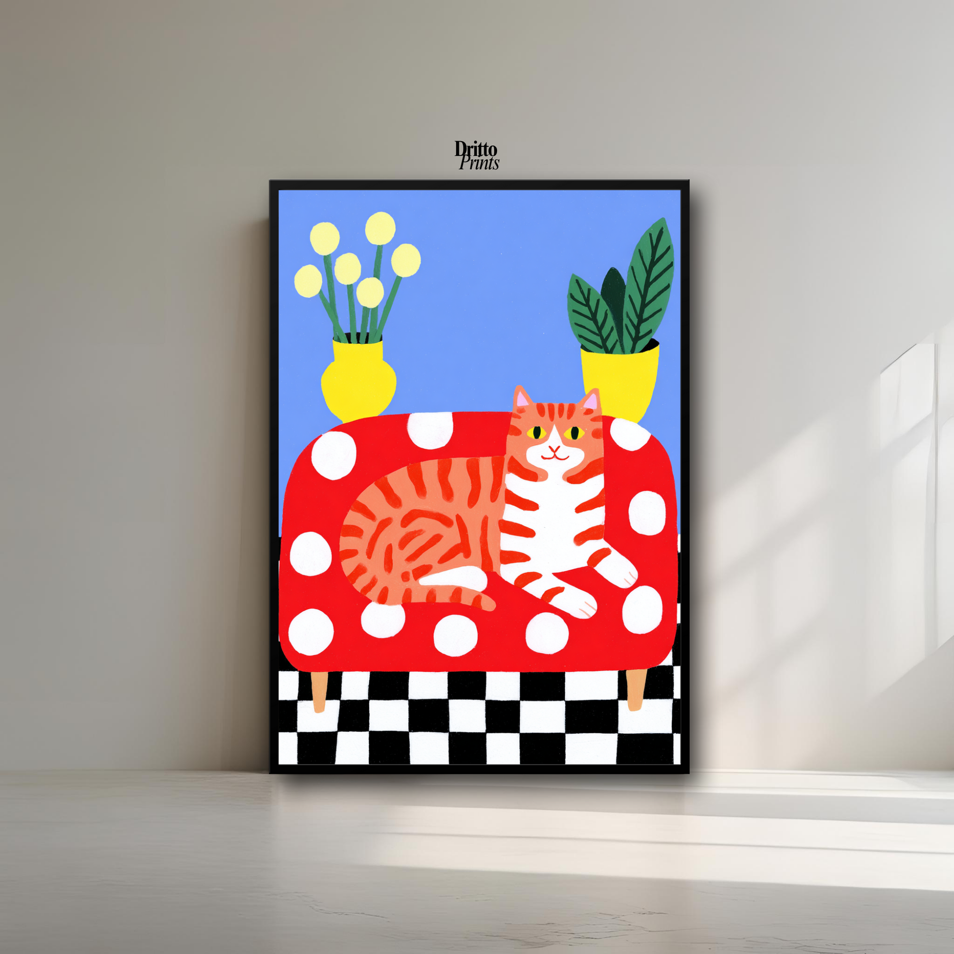 (FD38) Goofy Orange Cat Wrecks the Couch – Framed matte paper poster