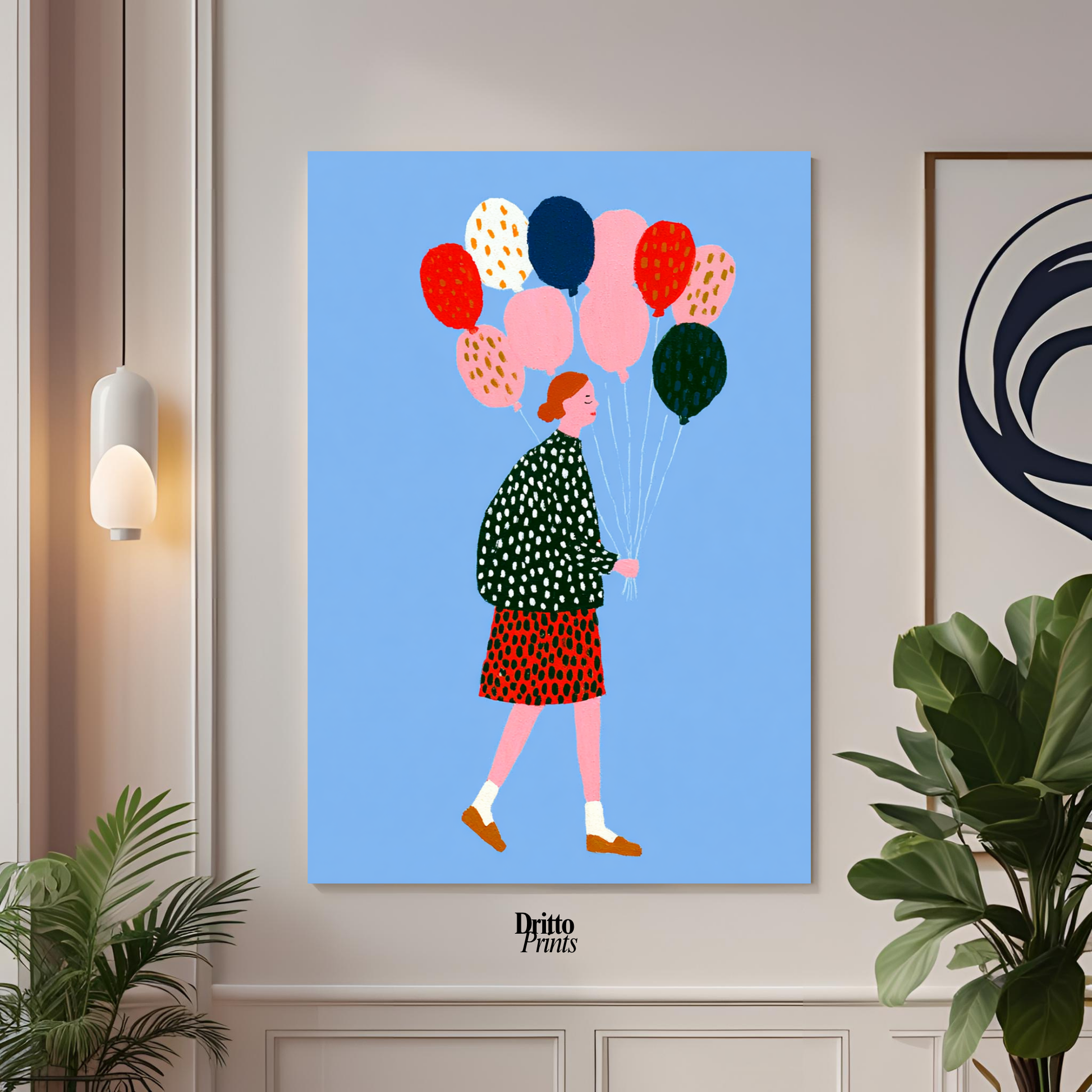 (PD35) Bright Skies – Girl with Colorful Balloons Poster