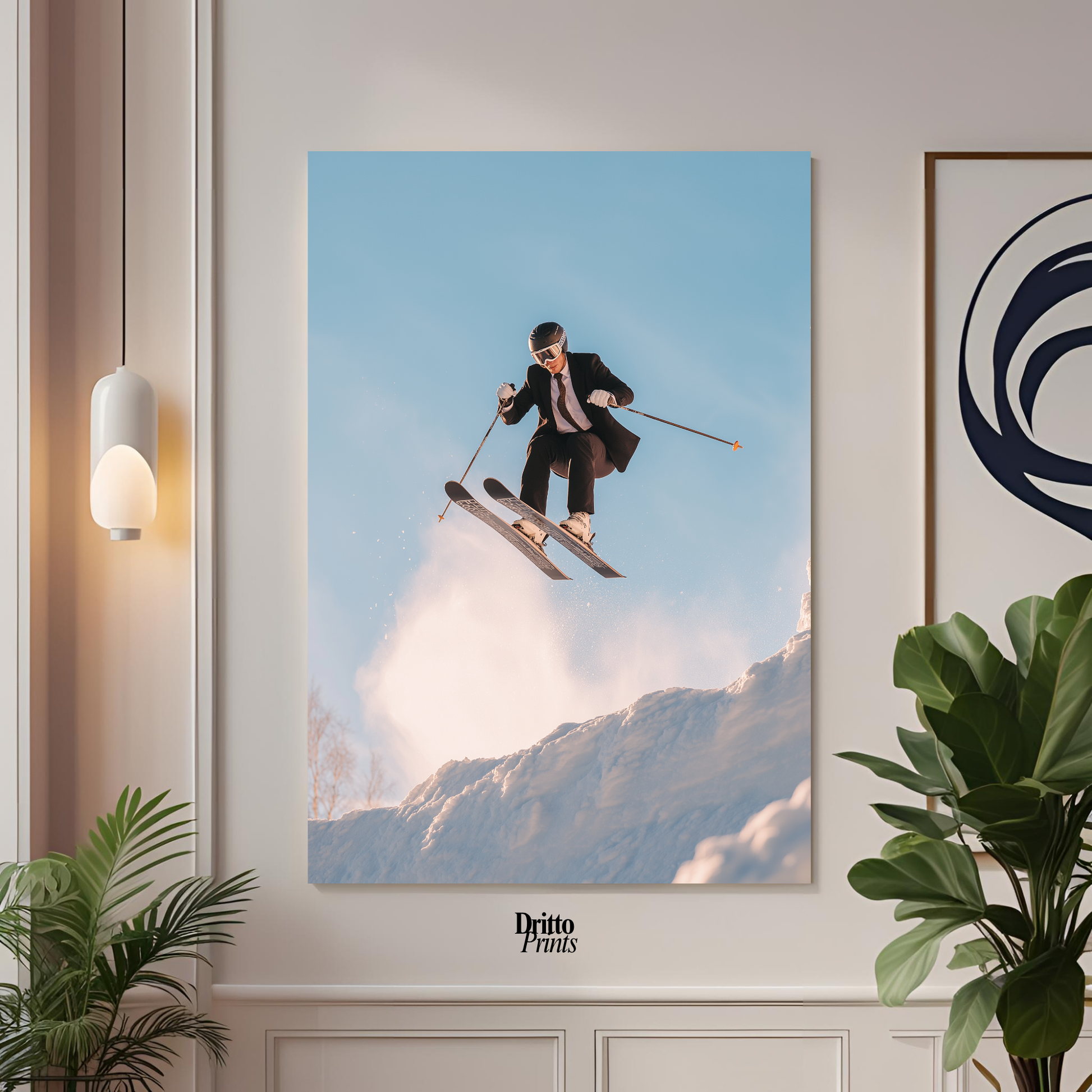 (PD27) Executive Takeoff – Skier in Suit Mid-Jump Poster