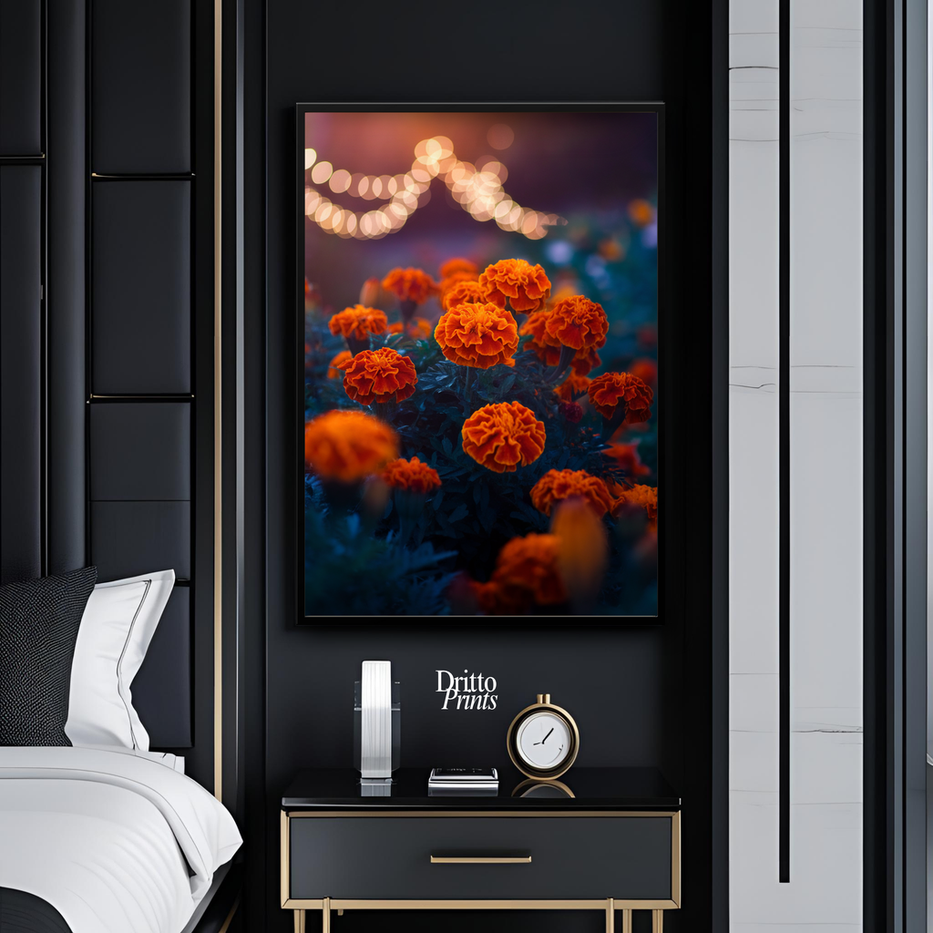 (FD19) Golden Marigolds - Framed matte paper poster