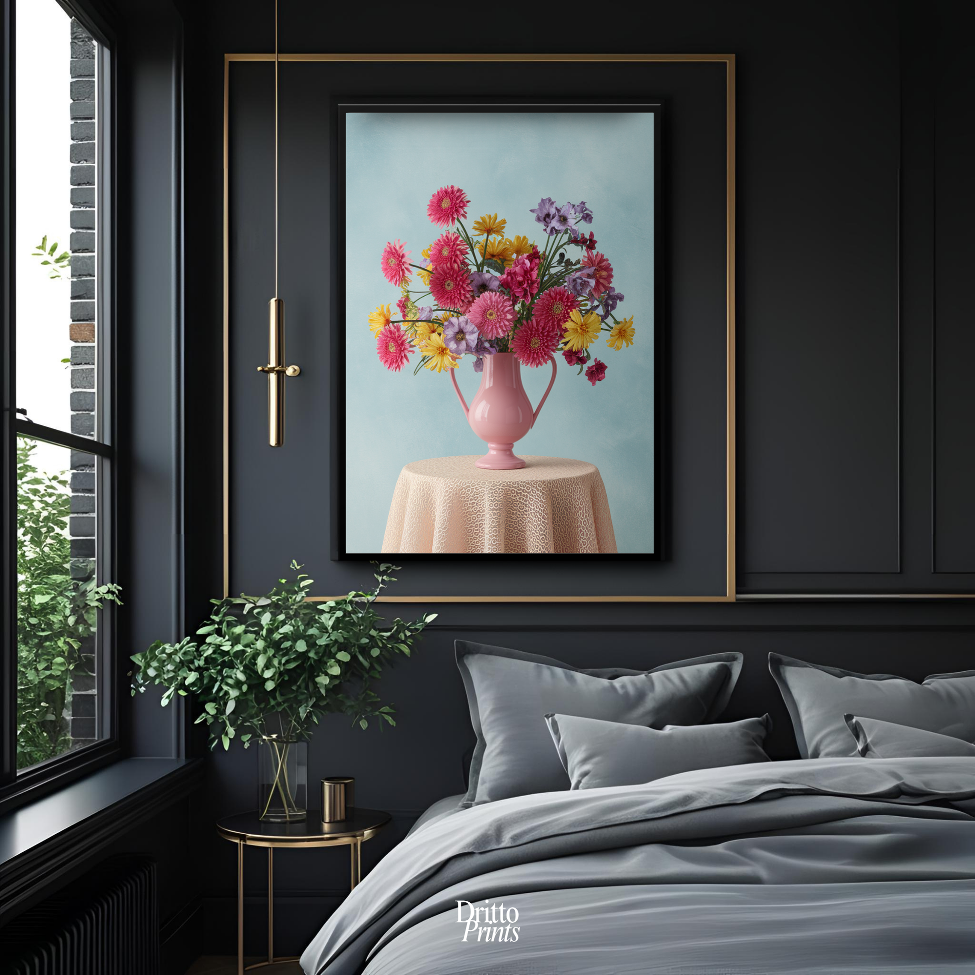 (FD20) Vibrant Grace on a Gentle Table - Framed matte paper poster