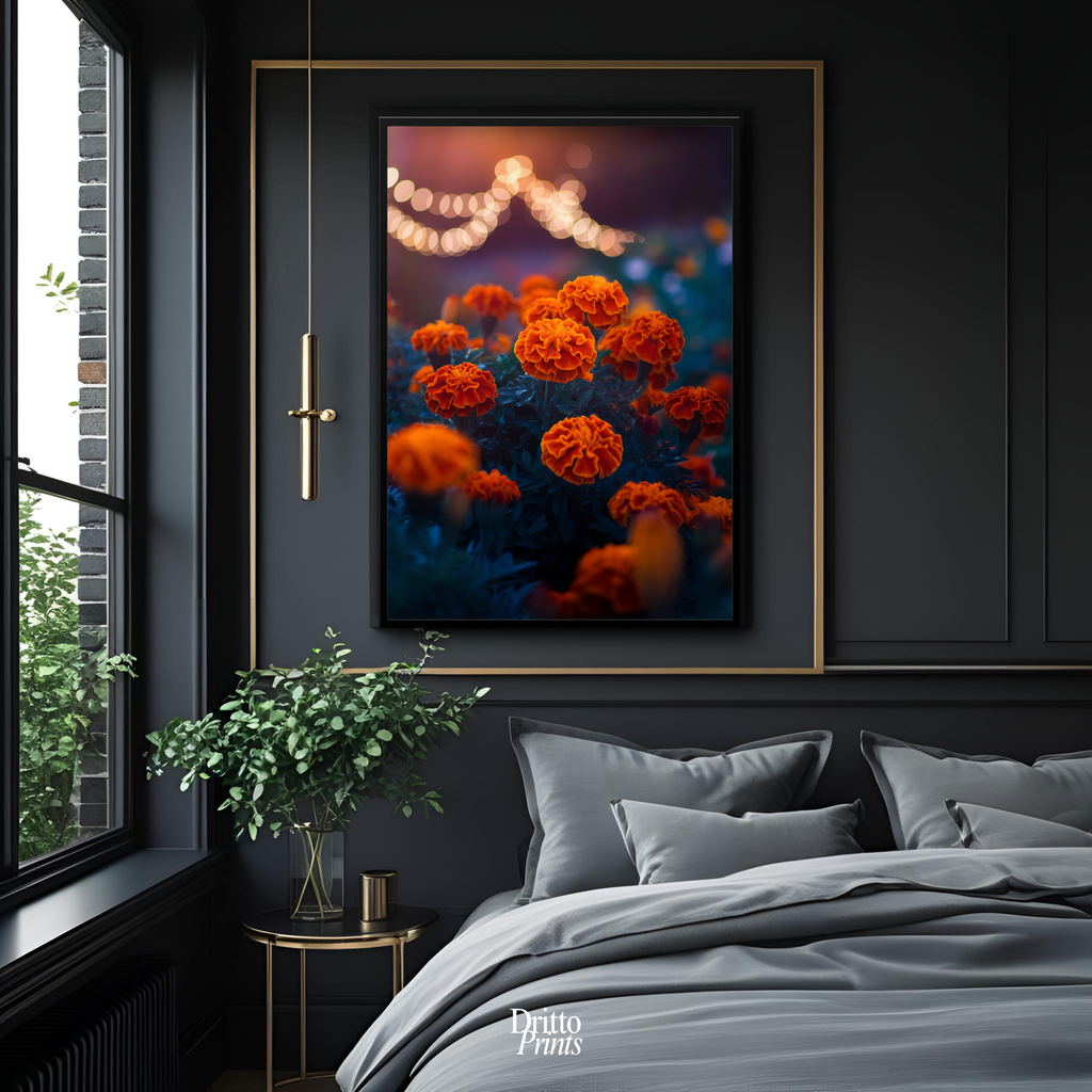 (FD19) Golden Marigolds - Framed matte paper poster