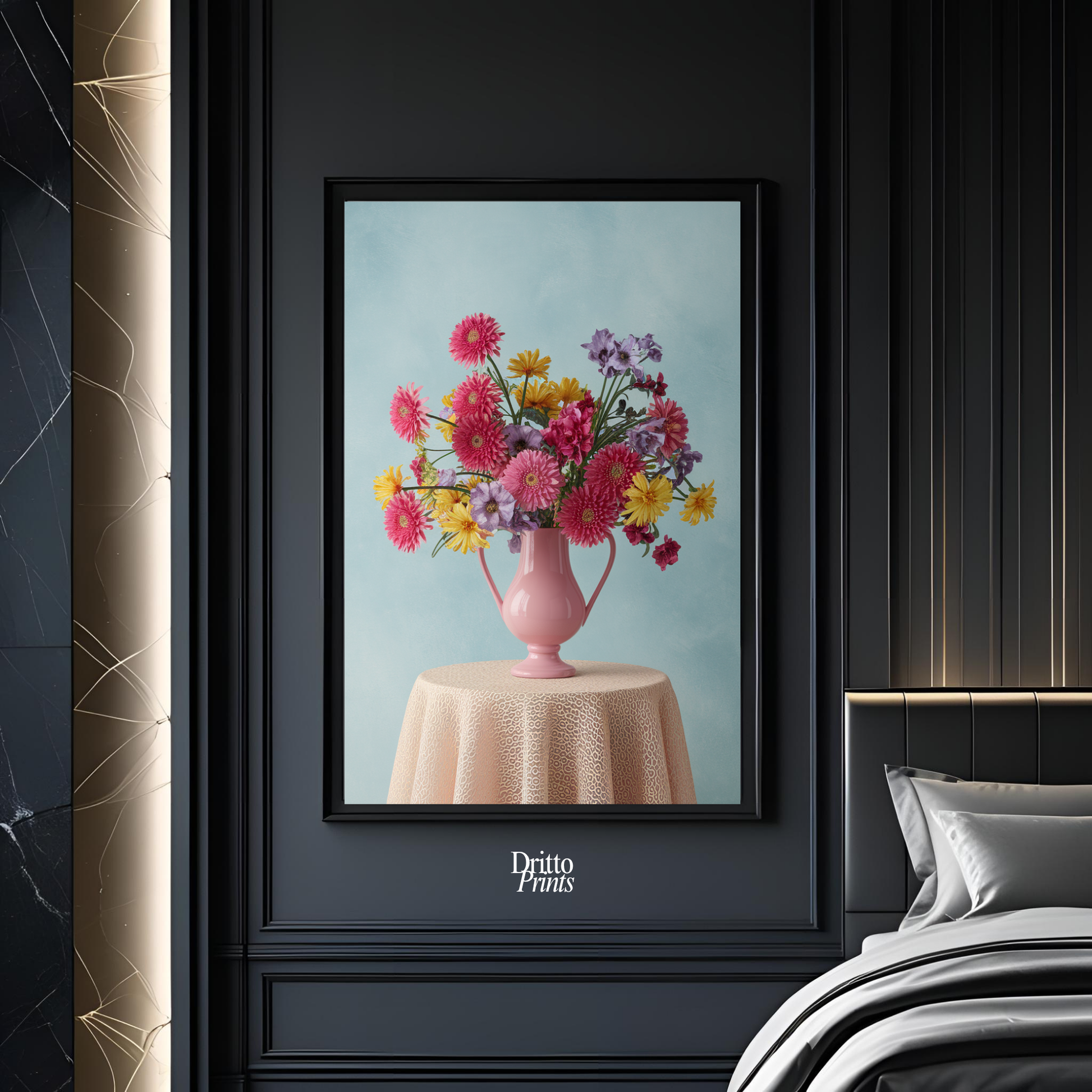 (FD20) Vibrant Grace on a Gentle Table - Framed matte paper poster