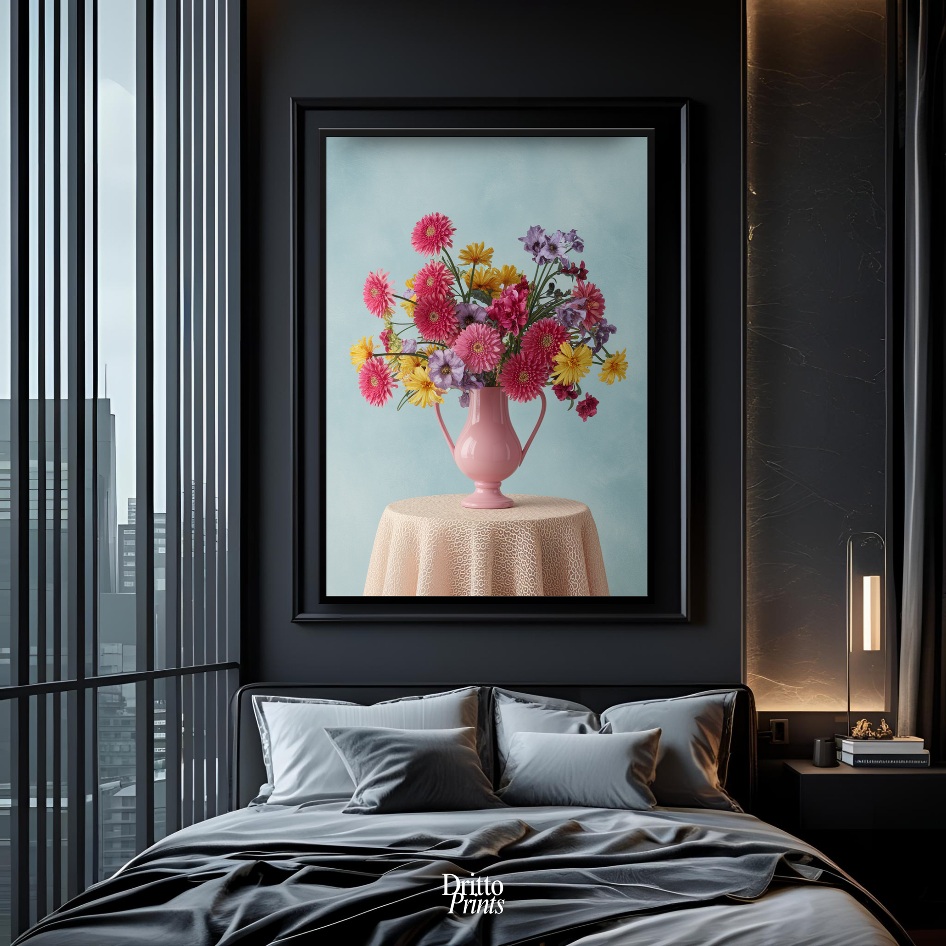 (FD20) Vibrant Grace on a Gentle Table - Framed matte paper poster