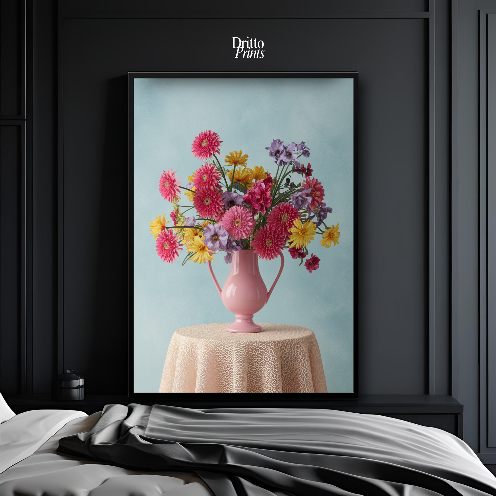 (FD20) Vibrant Grace on a Gentle Table - Framed matte paper poster