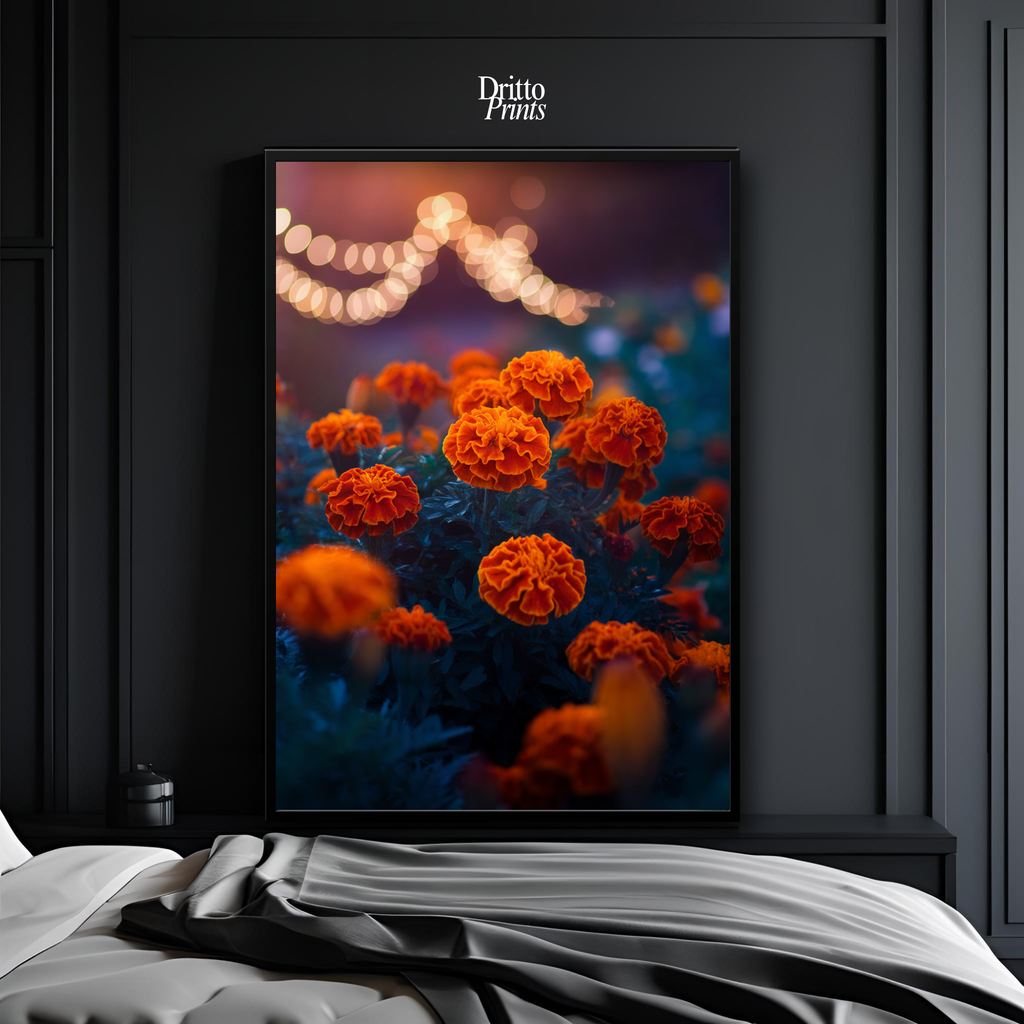 (FD19) Golden Marigolds - Framed matte paper poster