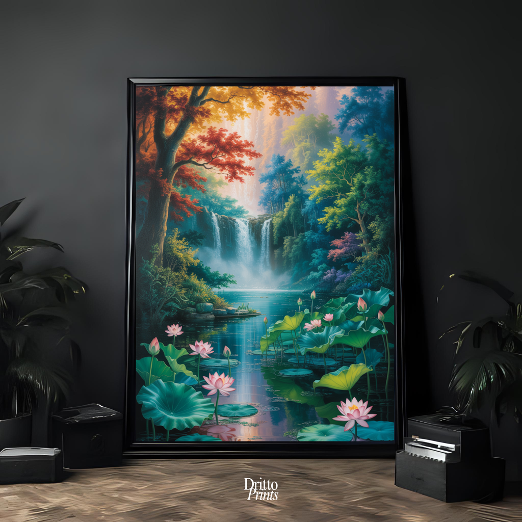(FD26) Dream of the Lotus Falls - Framed matte paper poster