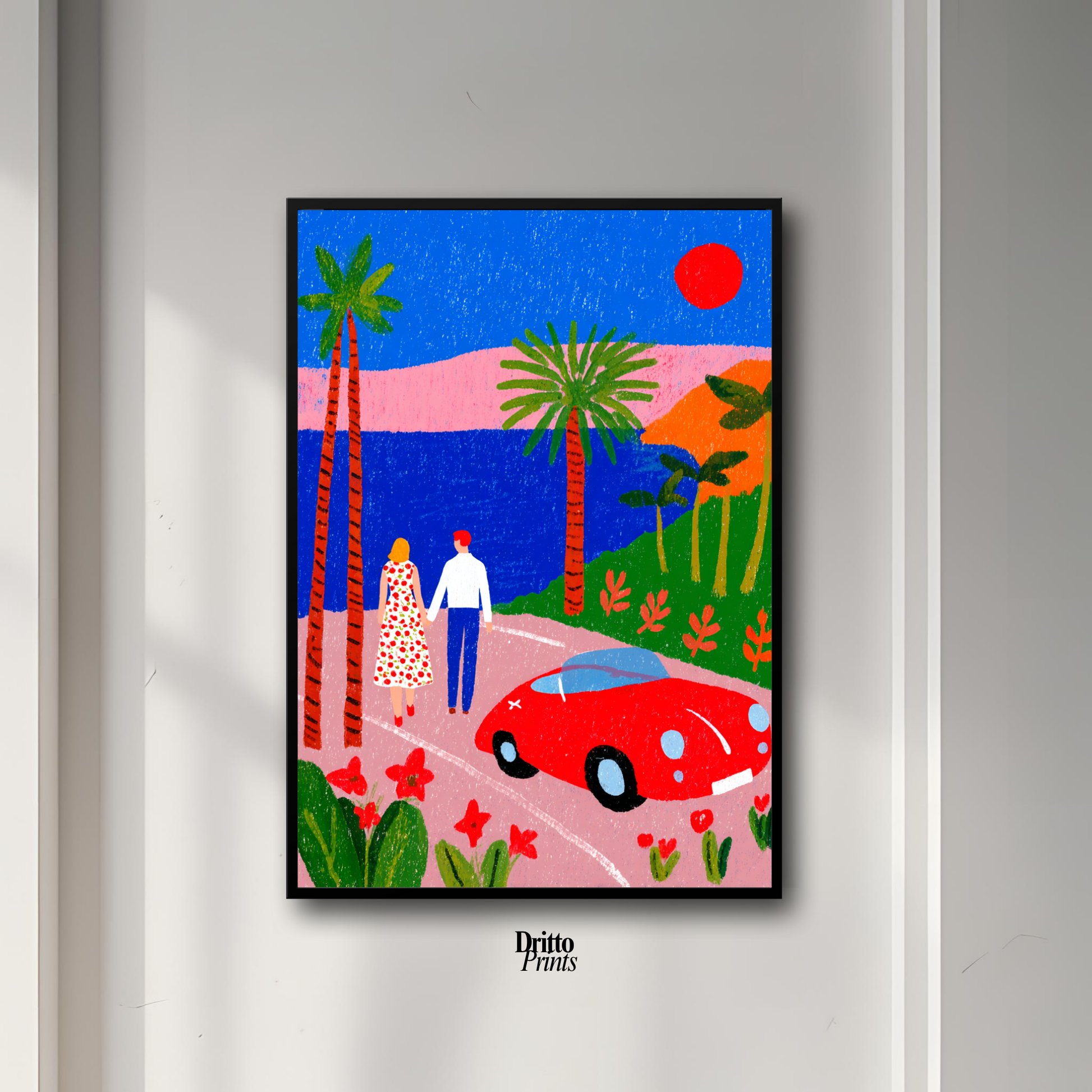(FD40) Morning Stroll by the Porsche – 1980s California Framed matte paper poster