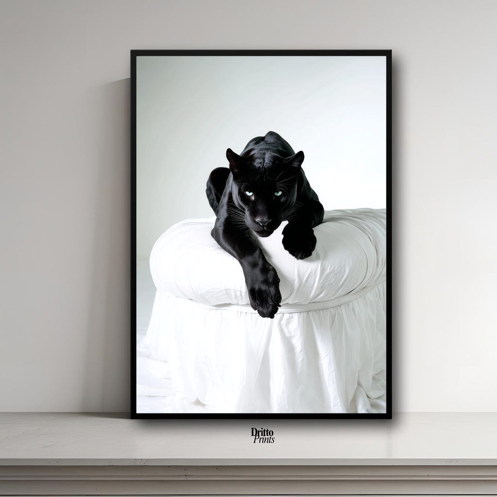 (FD33) Black Puma on White in Hyperreal Detail - Framed matte paper poster