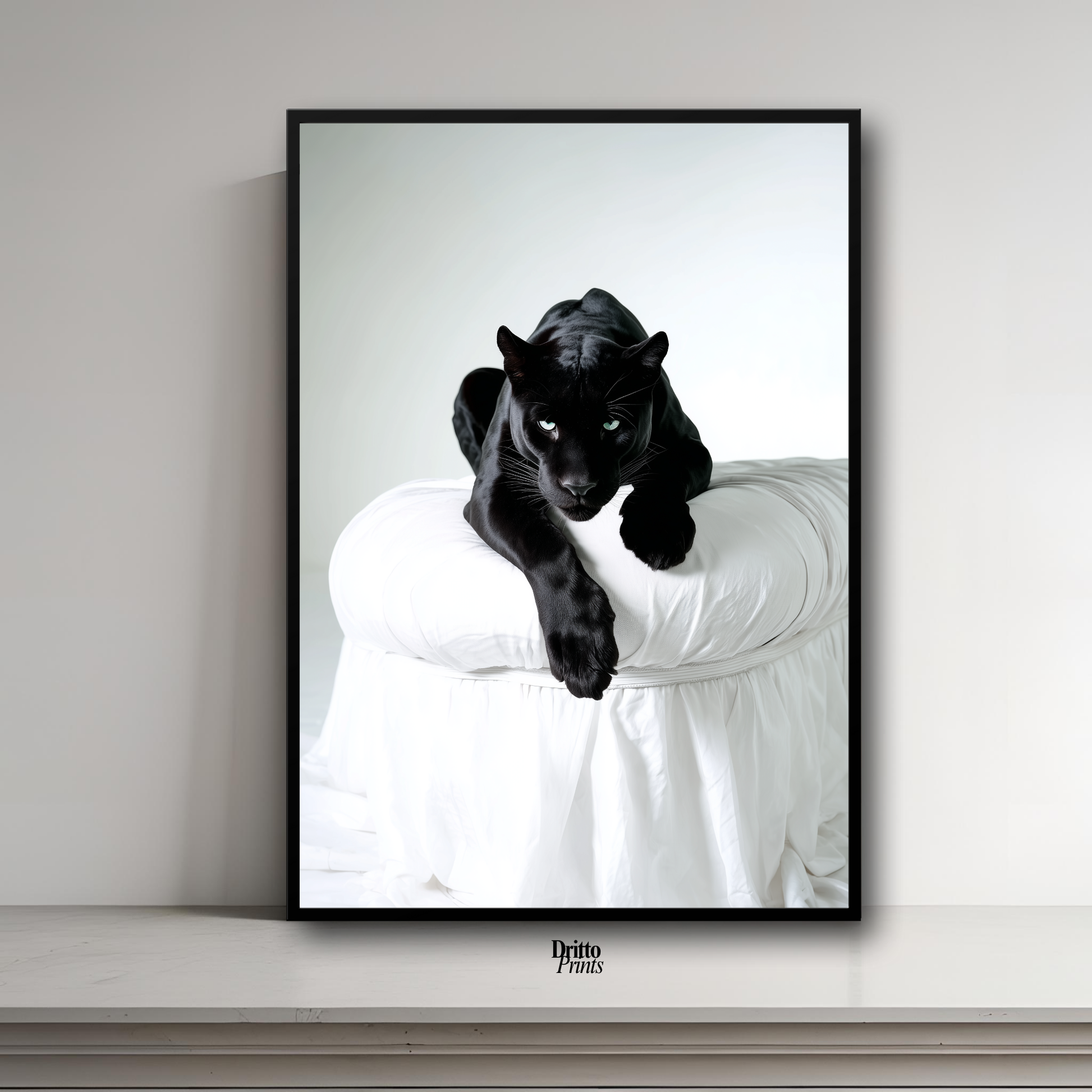 (FD33) Black Puma on White in Hyperreal Detail - Framed matte paper poster
