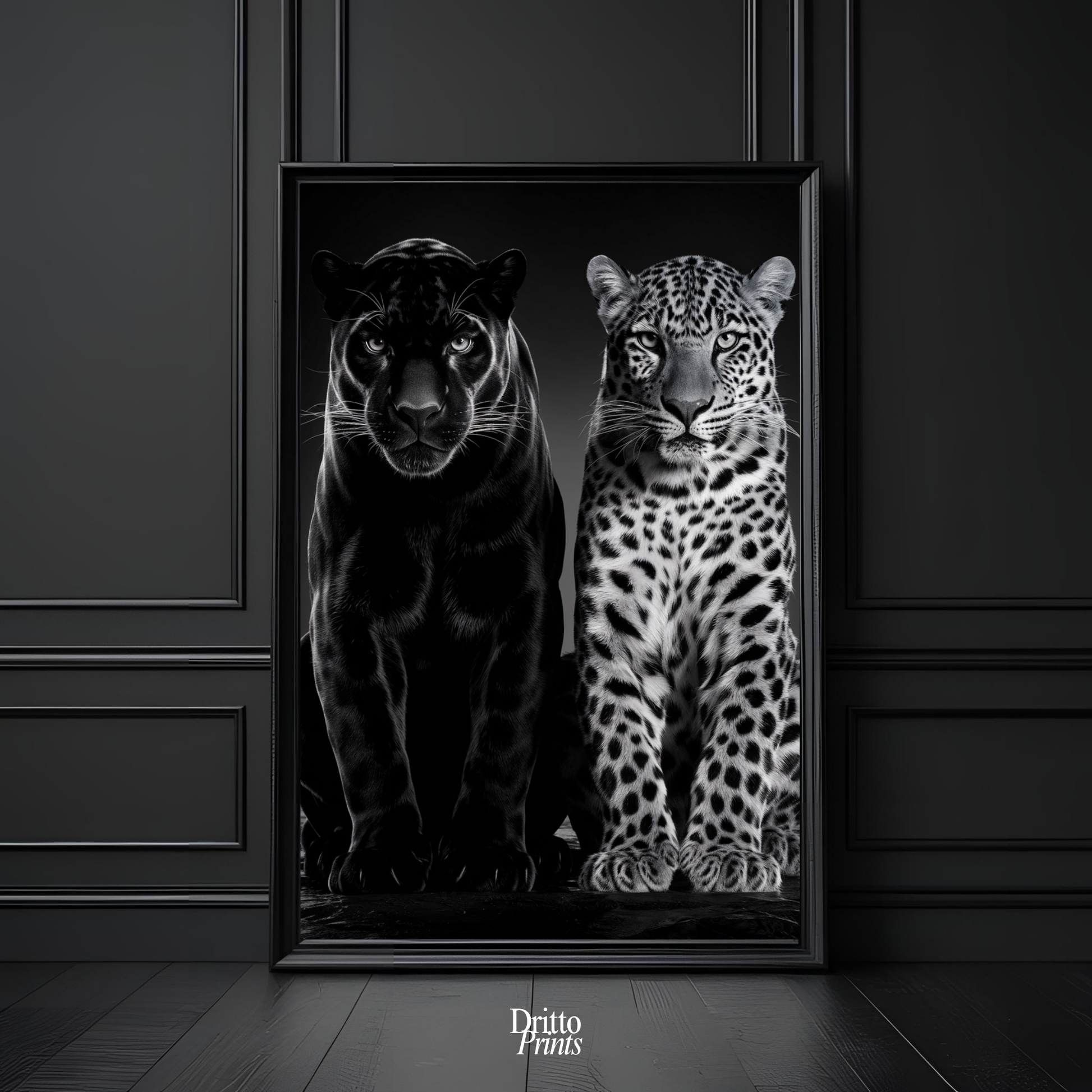 (FD5) Black Panther and Leopard – Silent Royals Framed matte paper poster