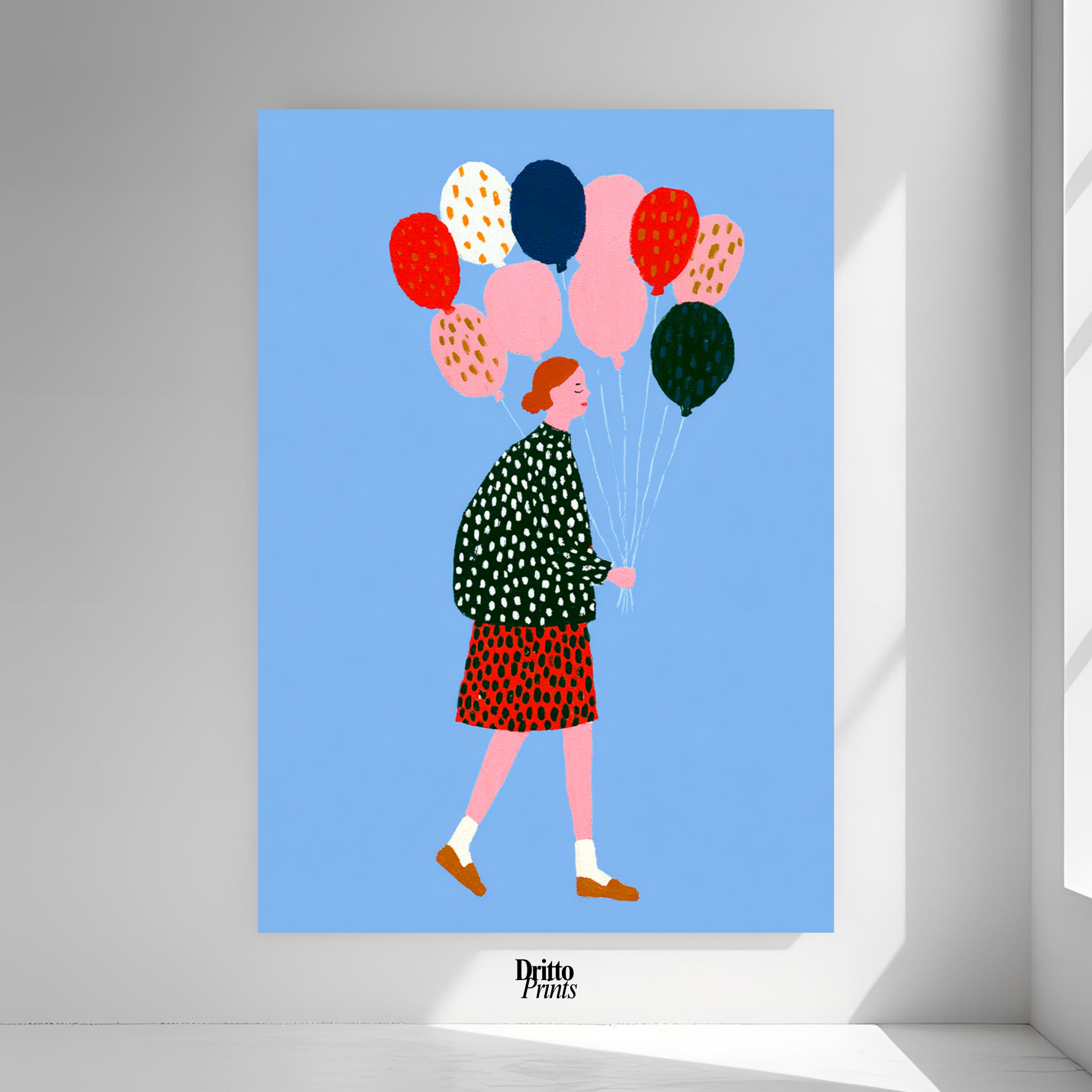 (PD35) Bright Skies – Girl with Colorful Balloons Poster