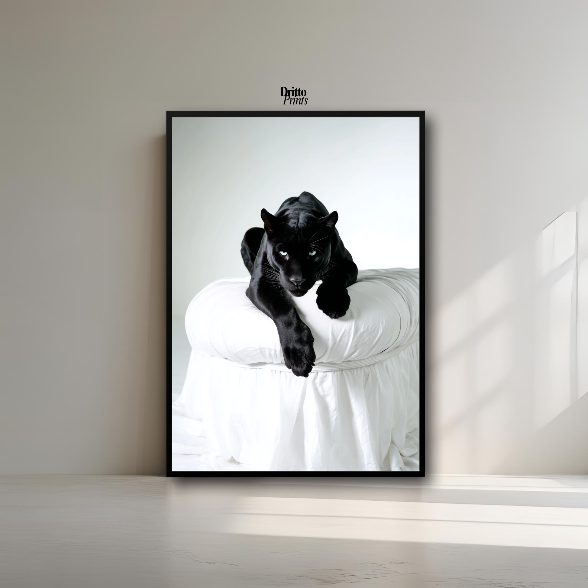 (FD33) Black Puma on White in Hyperreal Detail - Framed matte paper poster