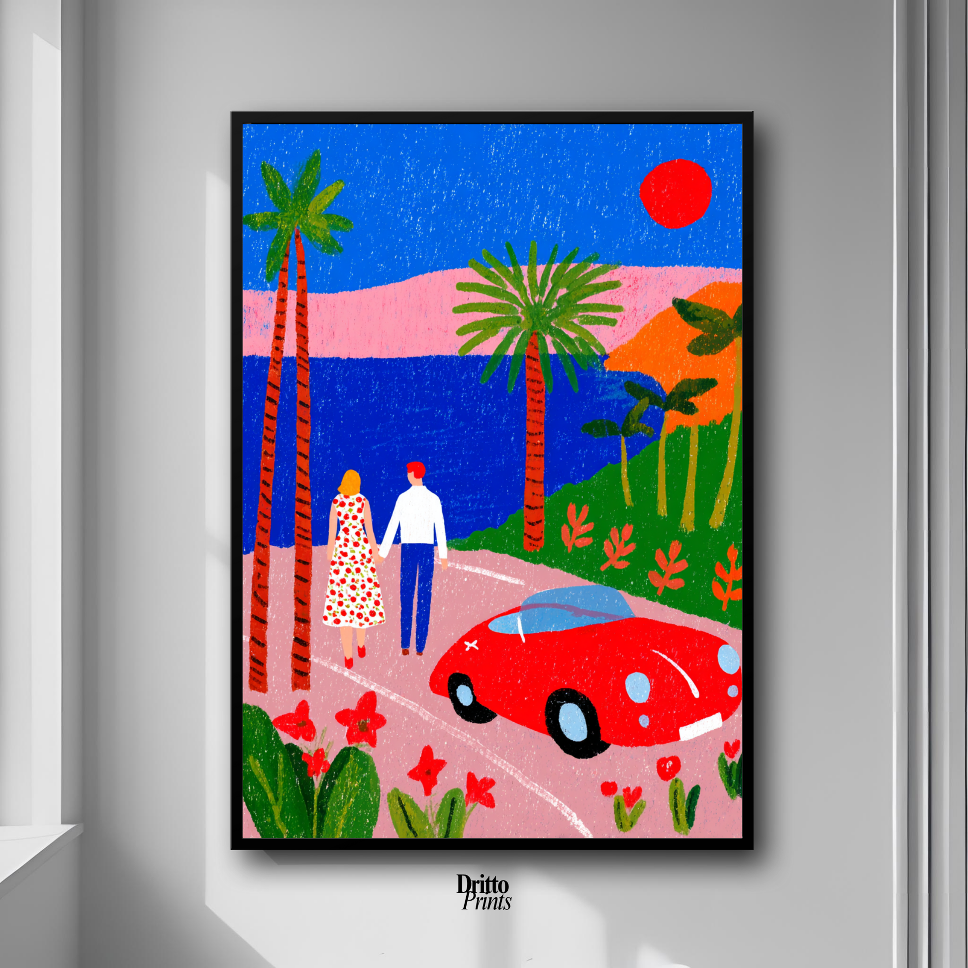 (FD40) Morning Stroll by the Porsche – 1980s California Framed matte paper poster