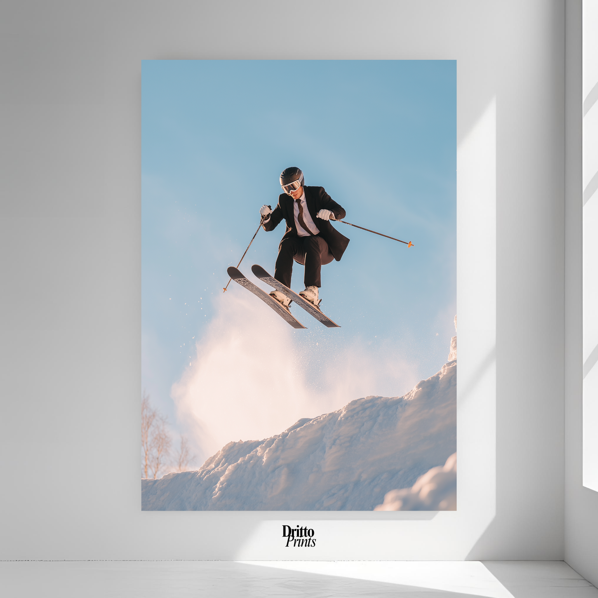 (PD27) Executive Takeoff – Skier in Suit Mid-Jump Poster